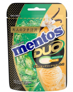 Kracie Mentos DUO Cantaloupe Soda & Creamy Vanilla Flavored Chewy Sugar-Coated Candy 45g