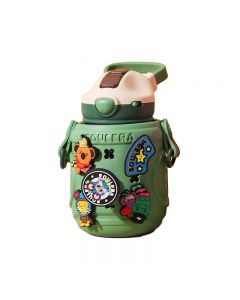 SOUL ERA Bear Sippy Cup 350ml (Green) (Outside Plastic Cup 400ml + Inside Stainless Steel Cup 350ml) 